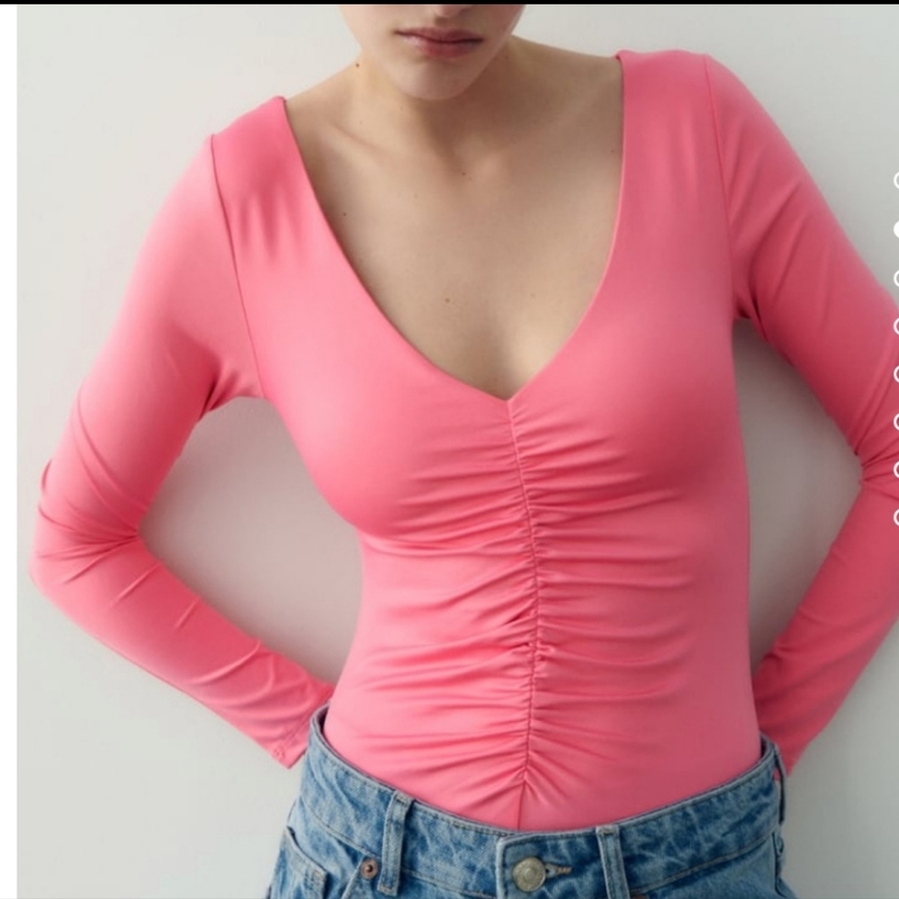 Zara ruched bodysuit pink